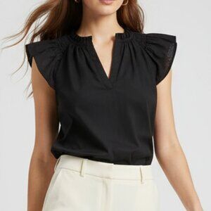 NWT $80 J. CREW flutter sleeve black v-neck top S